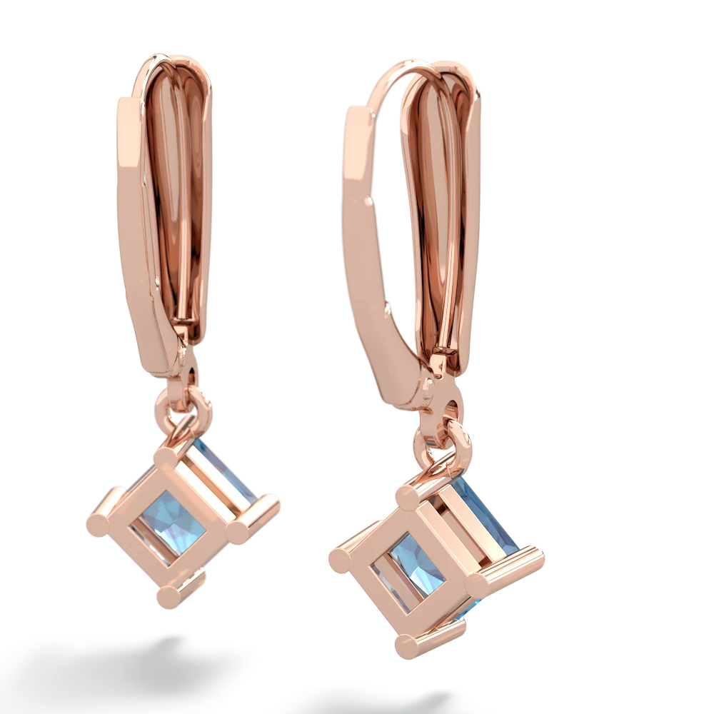 Blue Topaz 6Mm Princess Lever Back 14K Rose Gold earrings E2789