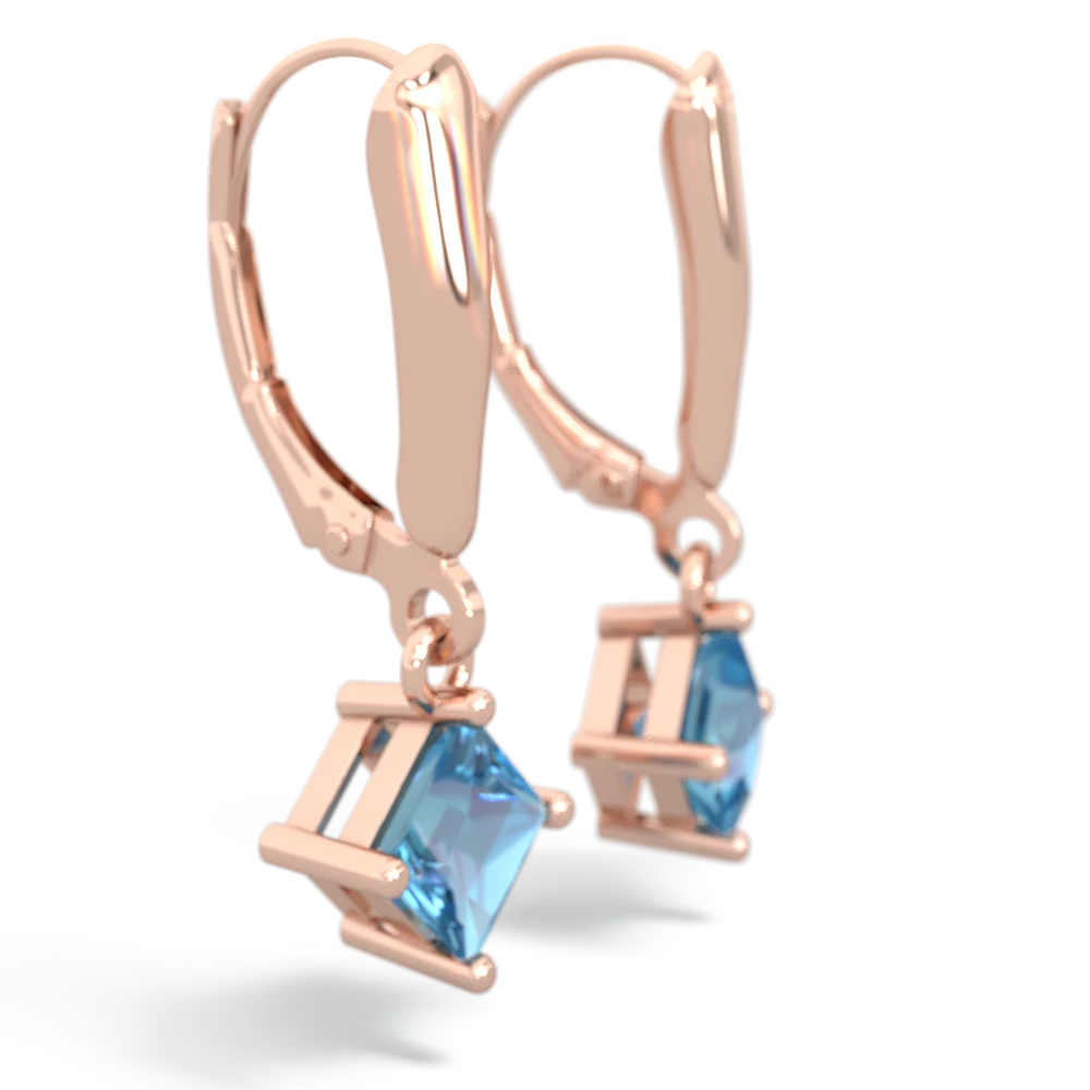 Blue Topaz 6Mm Princess Lever Back 14K Rose Gold earrings E2789