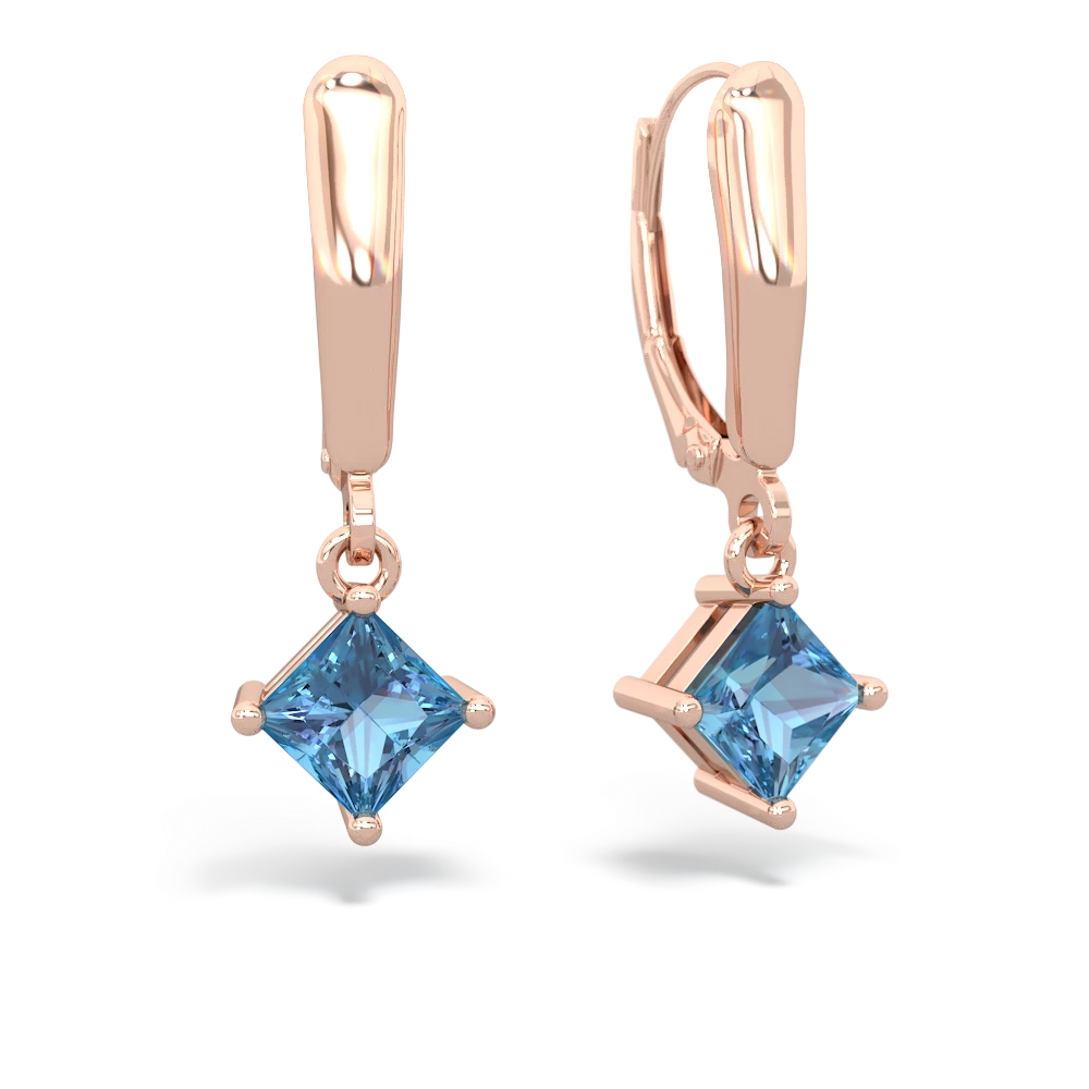 Blue Topaz 6Mm Princess Lever Back 14K Rose Gold earrings E2789