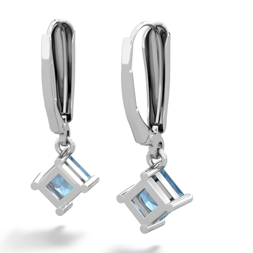 Blue Topaz 6Mm Princess Lever Back 14K White Gold earrings E2789