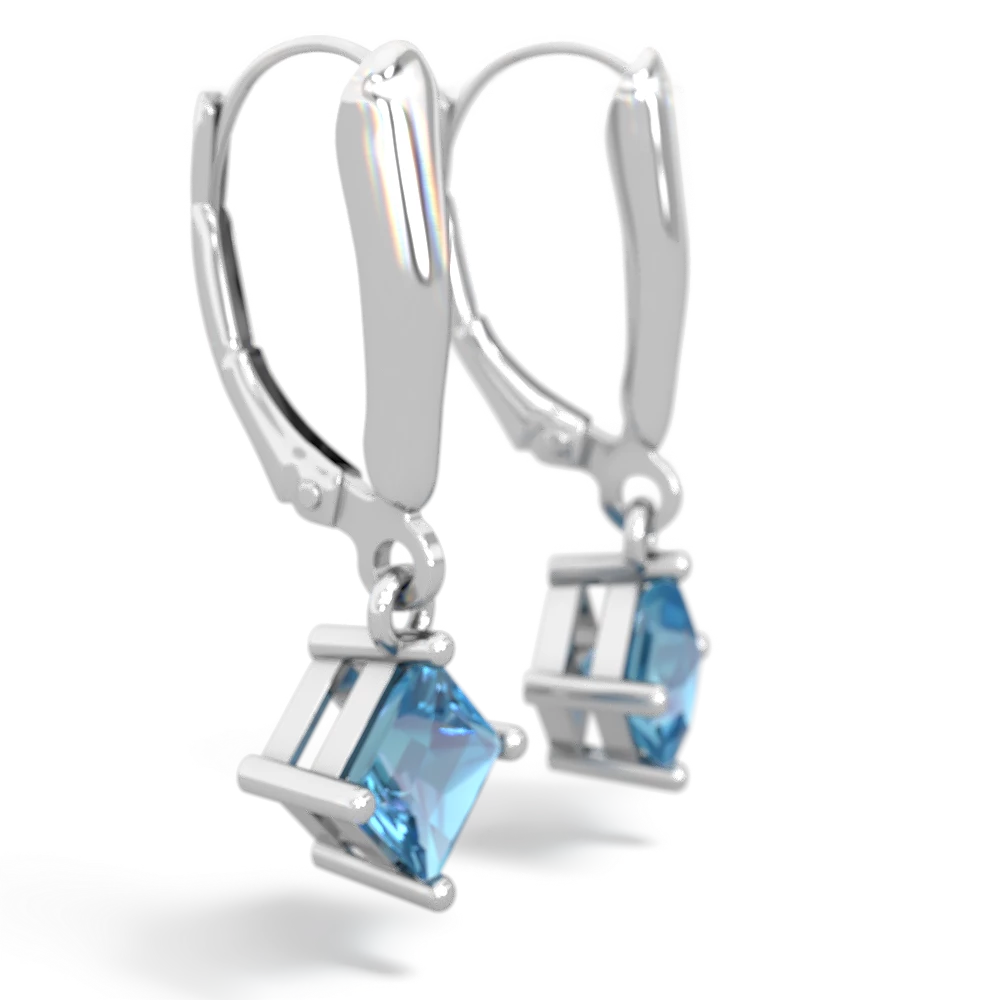 Blue Topaz 6Mm Princess Lever Back 14K White Gold earrings E2789