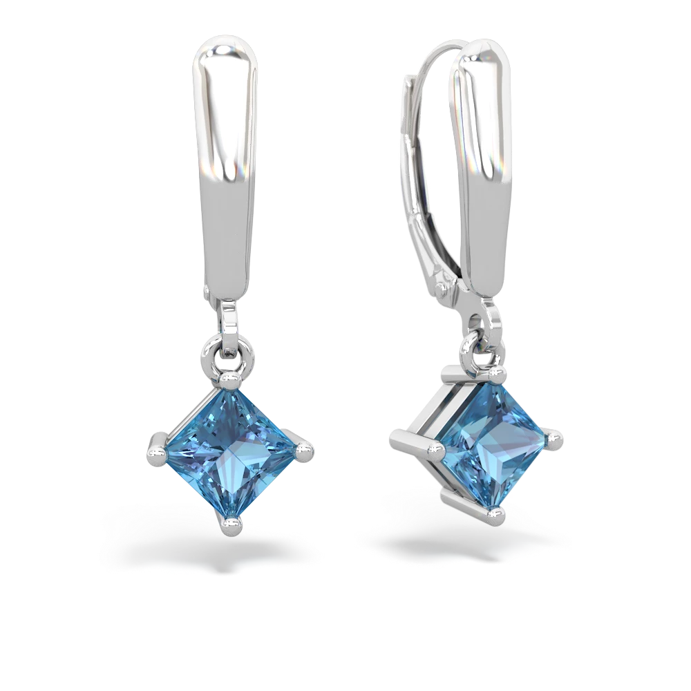 Blue Topaz 6Mm Princess Lever Back 14K White Gold earrings E2789