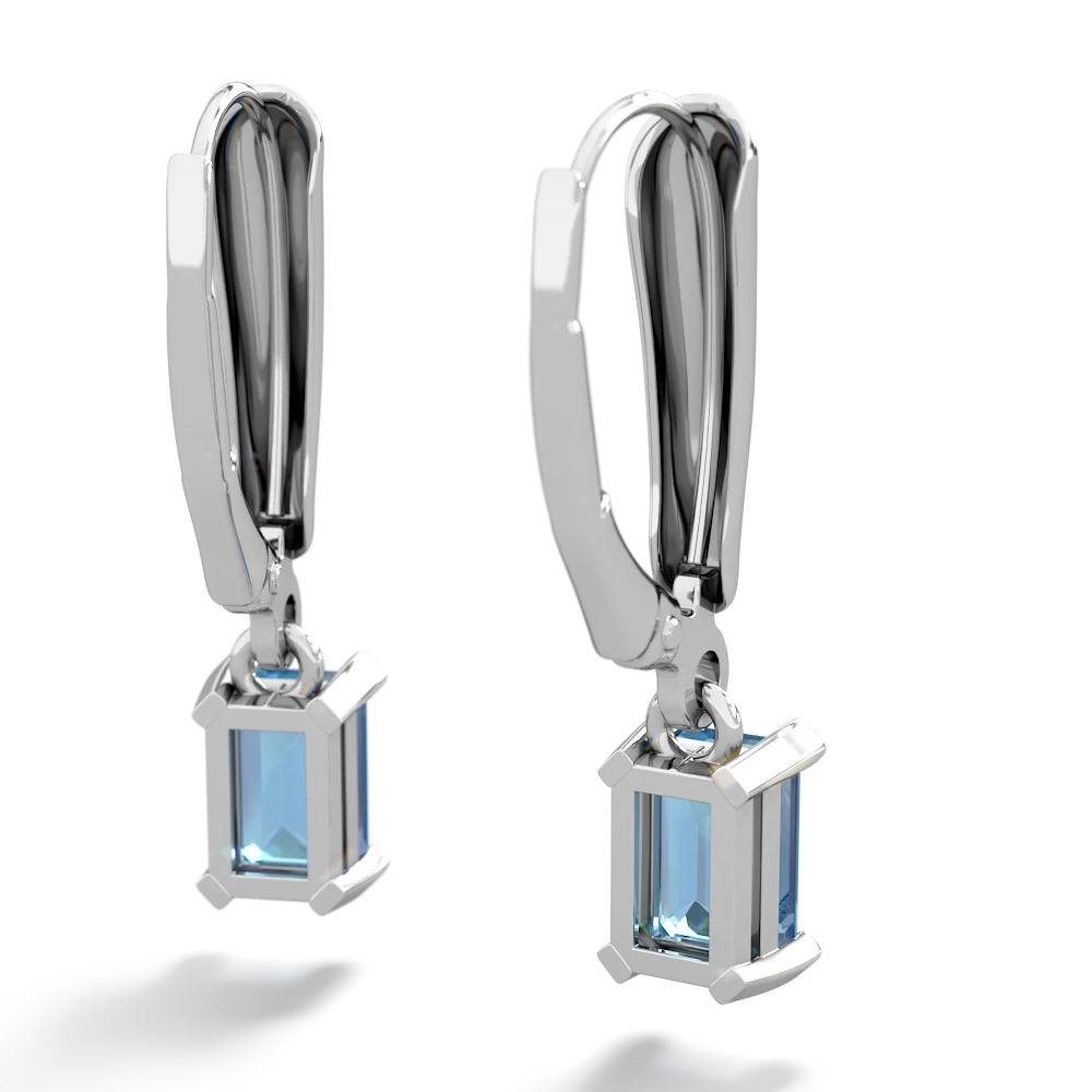 Blue Topaz 6X4mm Emerald-Cut Lever Back 14K White Gold earrings E2855