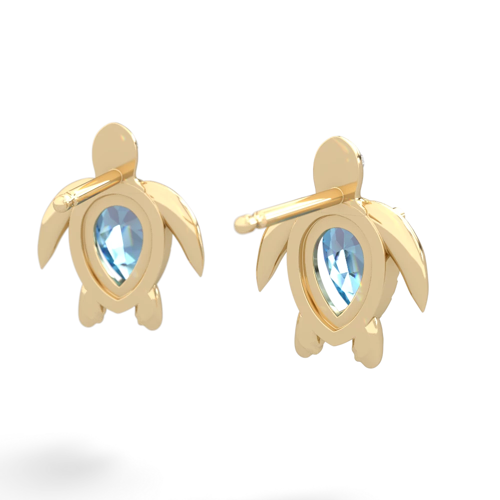 Blue Topaz Baby Sea Turtle 14K Yellow Gold earrings E5241