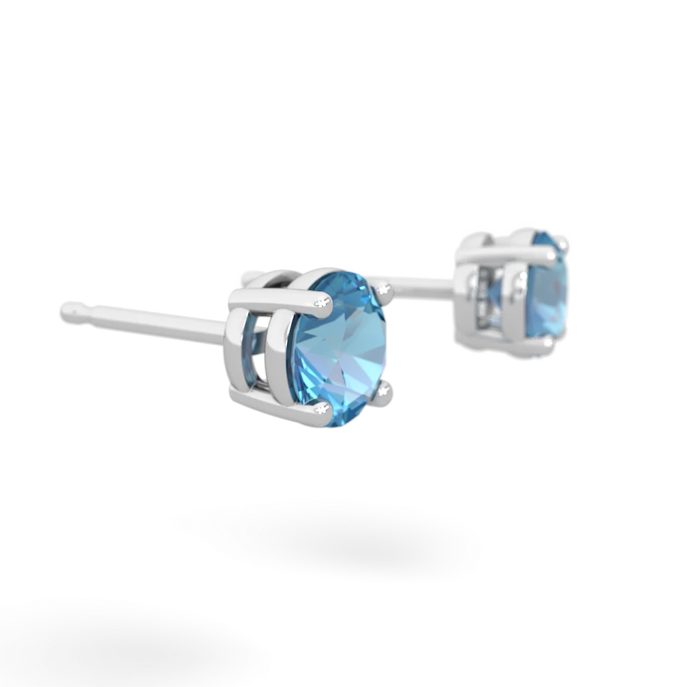 Blue Topaz 5Mm Round Stud 14K White Gold earrings E1785