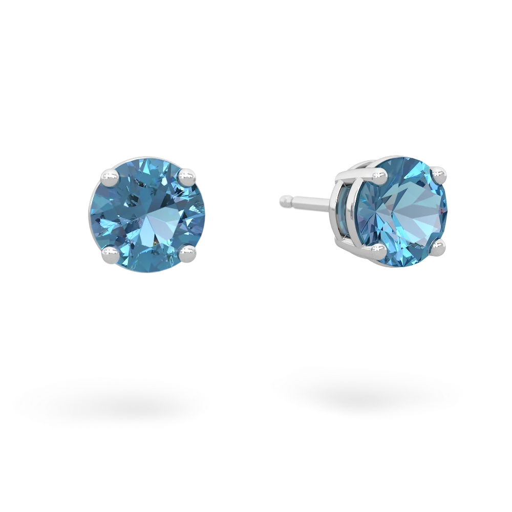 Blue Topaz 6Mm Round Stud 14K White Gold earrings E1786