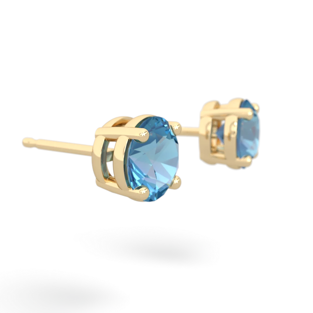 Blue Topaz 6Mm Round Stud 14K Yellow Gold earrings E1786