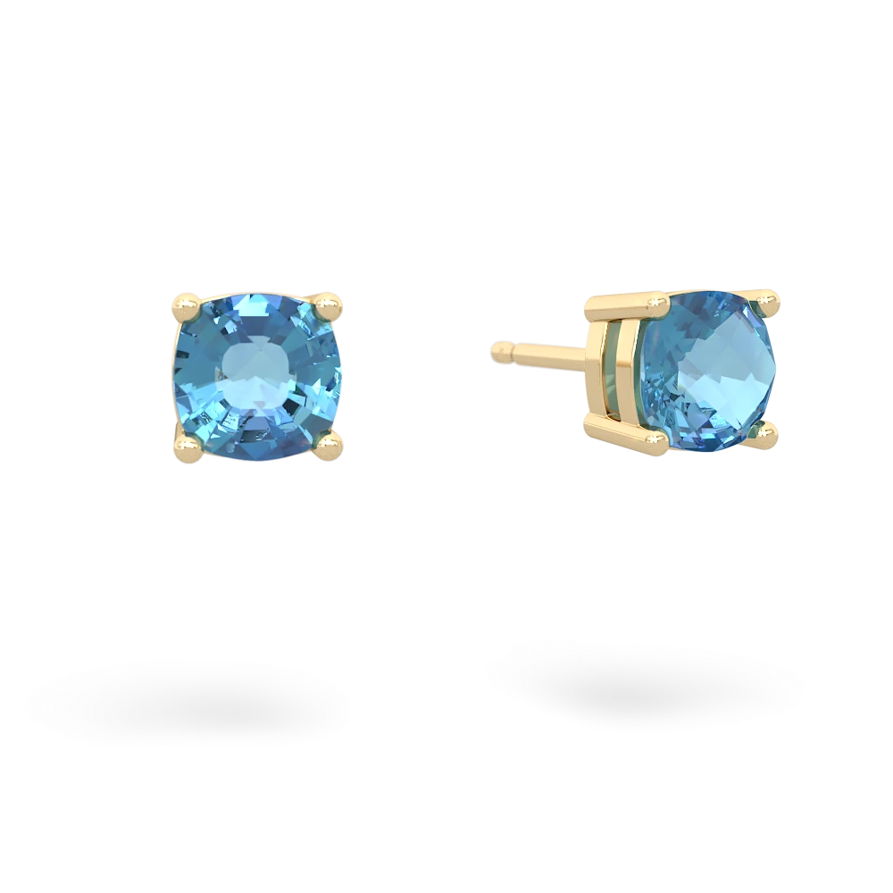 Blue Topaz 5Mm Checkerboard Cushion Stud 14K Yellow Gold earrings E1795