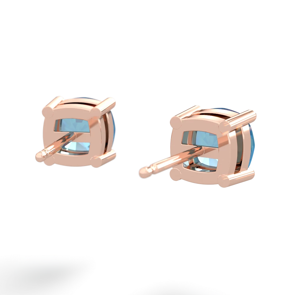 Blue Topaz 6Mm Checkerboard Cushion Stud 14K Rose Gold earrings E1796