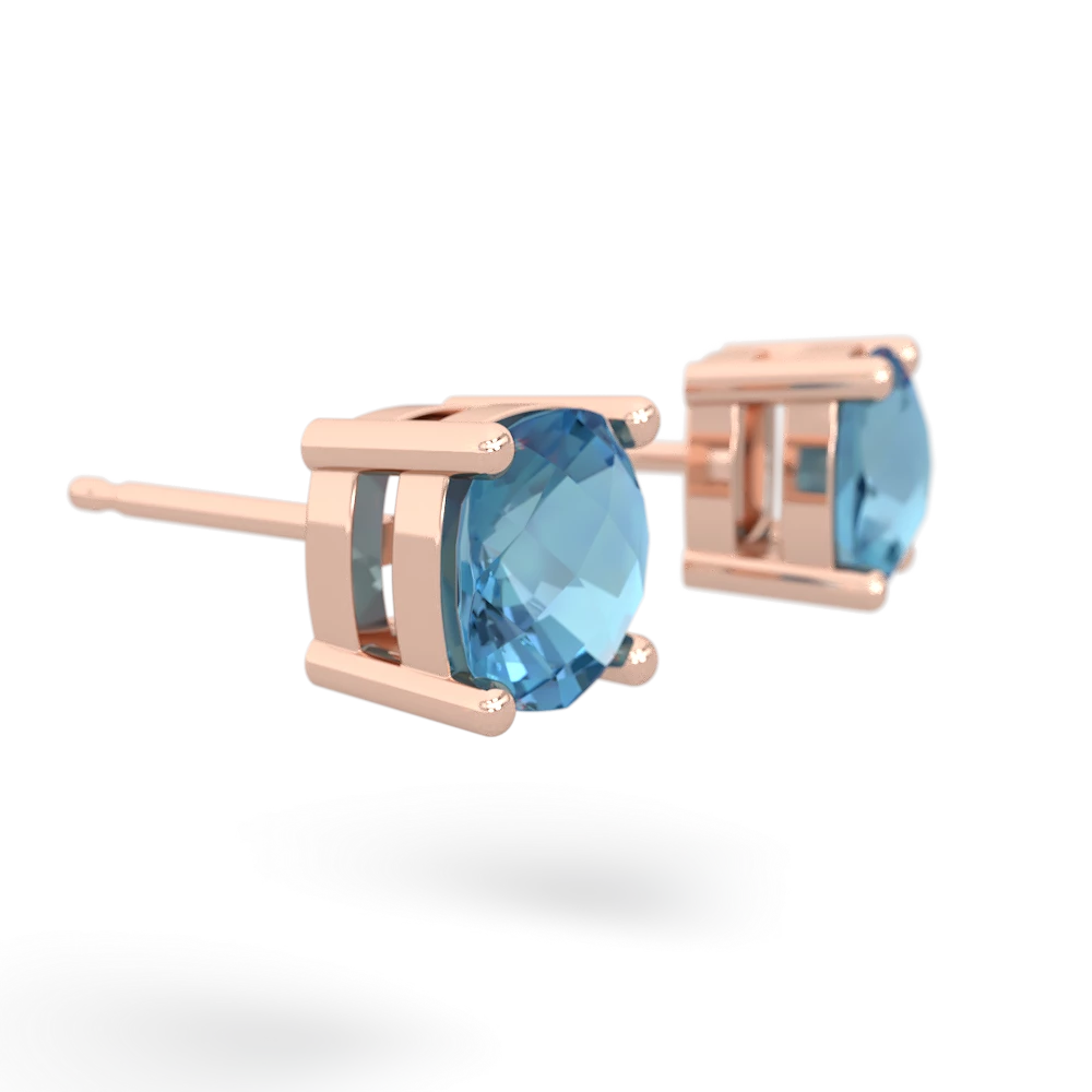 Blue Topaz 6Mm Checkerboard Cushion Stud 14K Rose Gold earrings E1796