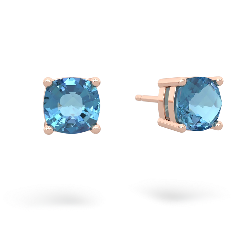 Blue Topaz 6Mm Checkerboard Cushion Stud 14K Rose Gold earrings E1796