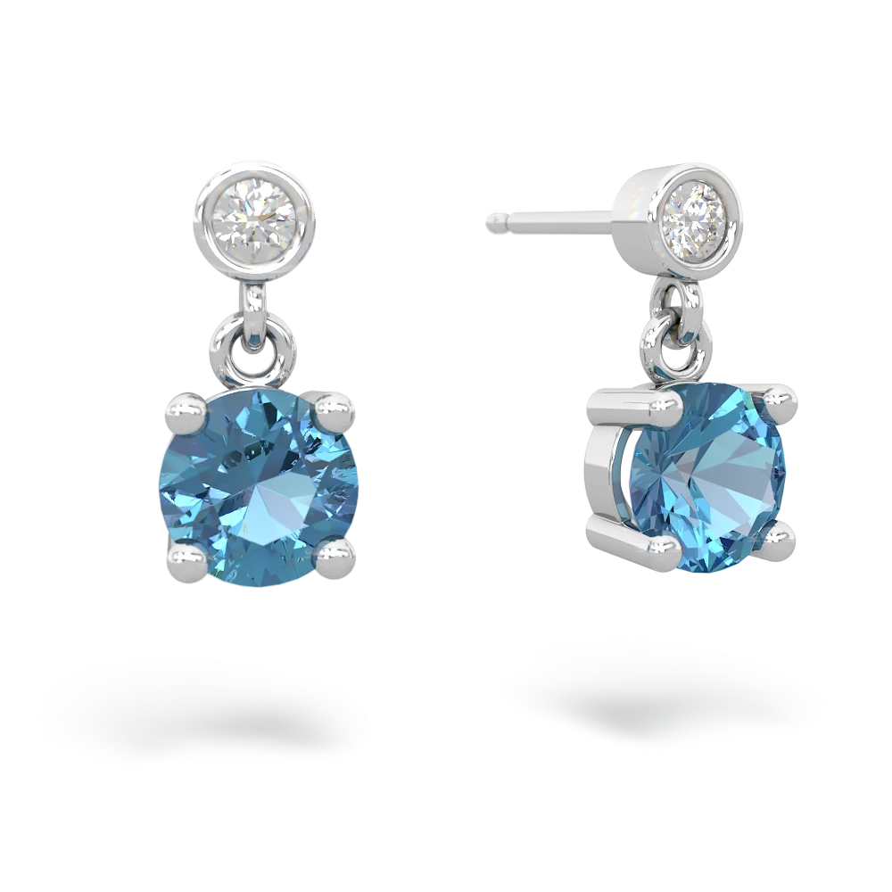 Blue Topaz Diamond Drop 6Mm Round 14K White Gold earrings E1986