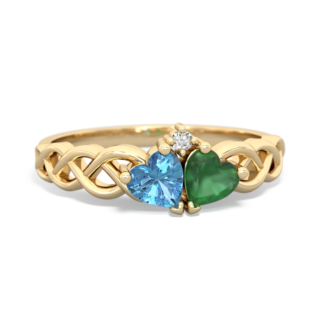 Blue Topaz Heart To Heart Braid 14K Yellow Gold ring R5870