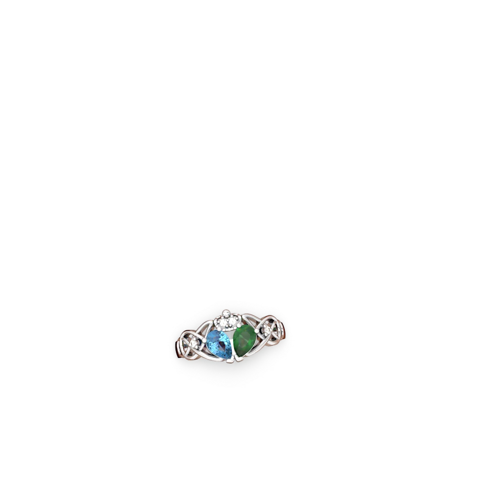 Blue Topaz 'One Heart' Celtic Knot Claddagh 14K White Gold ring R5322