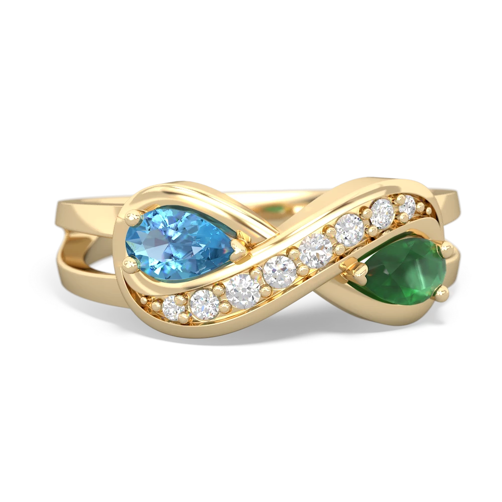 Blue Topaz Diamond Infinity 14K Yellow Gold ring R5390