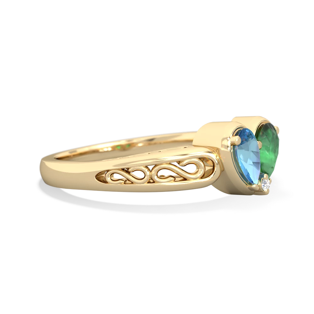 Blue Topaz Filligree 'One Heart' 14K Yellow Gold ring R5070