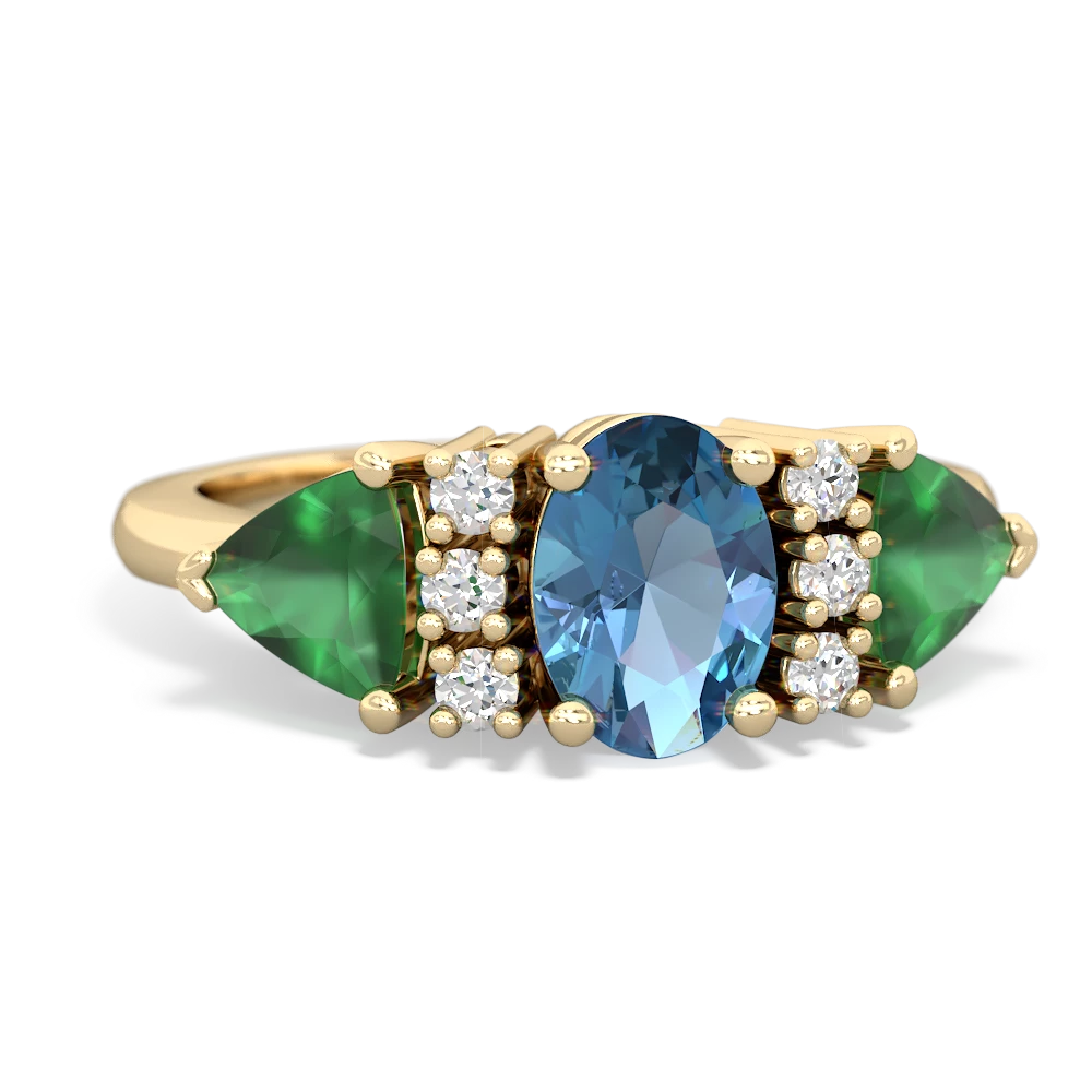 Blue Topaz Antique Style Three Stone 14K Yellow Gold ring R2186