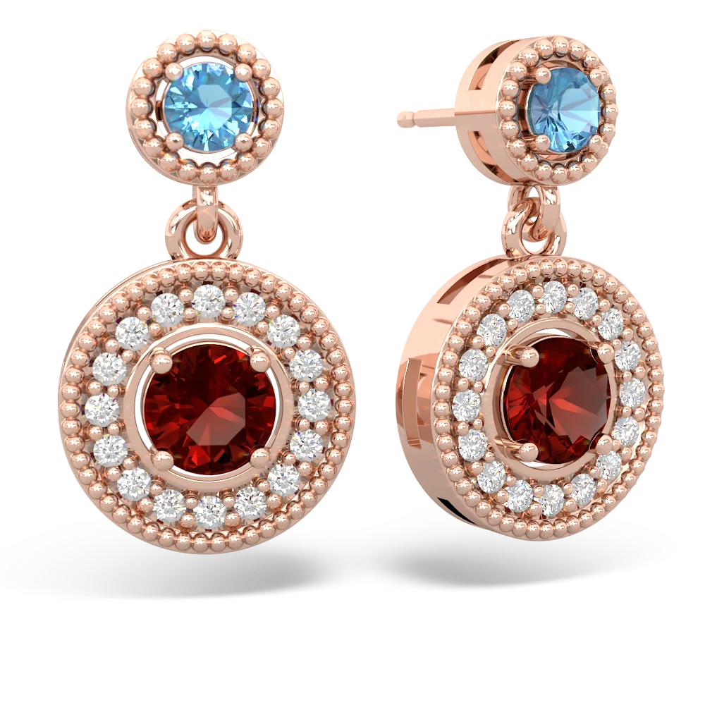 Blue Topaz Halo Dangle 14K Rose Gold earrings E5319