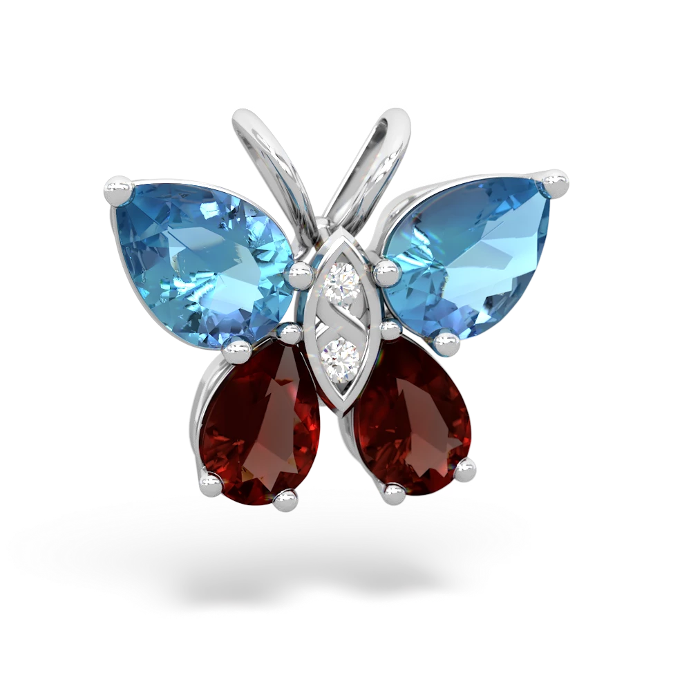 Blue Topaz Butterfly 14K White Gold pendant P2215