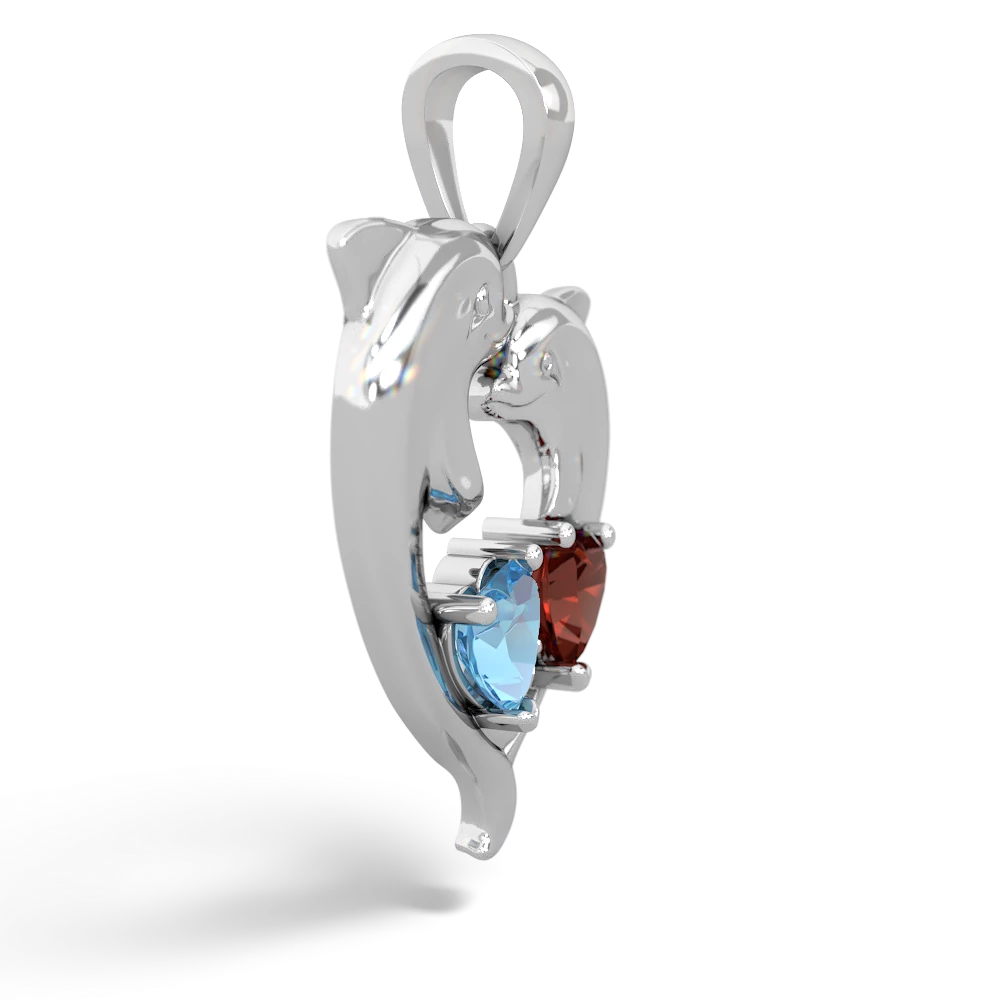 Blue Topaz Dolphin Heart 14K White Gold pendant P5820