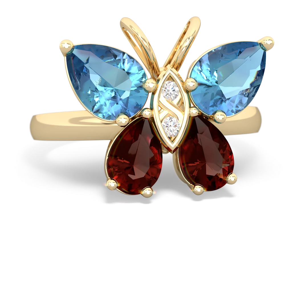 Blue Topaz Butterfly 14K Yellow Gold ring R2215