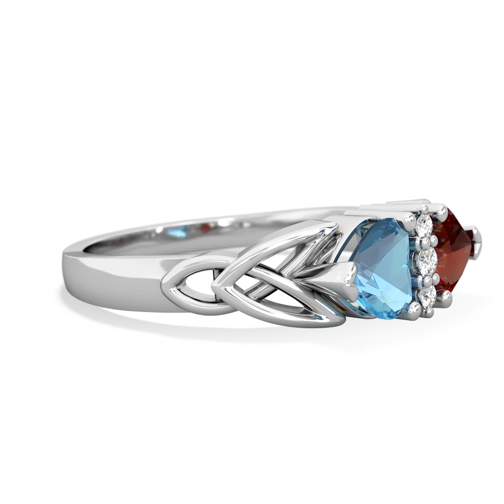 Blue Topaz Celtic Knot Double Heart 14K White Gold ring R5040