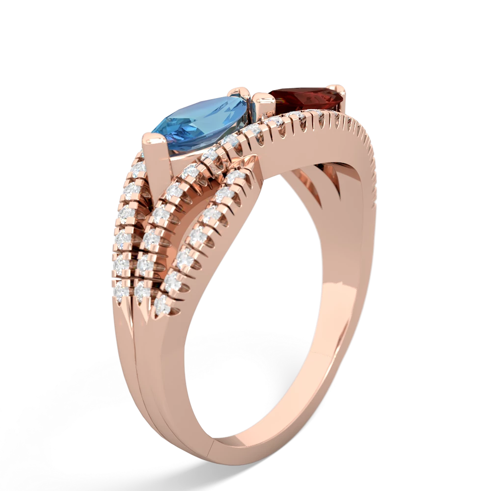 Blue Topaz Diamond Rivers 14K Rose Gold ring R3070