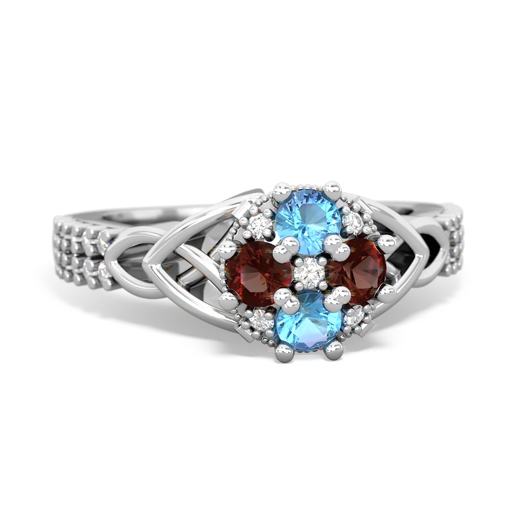 Blue Topaz Celtic Knot Cluster Engagement 14K White Gold ring R26443RD