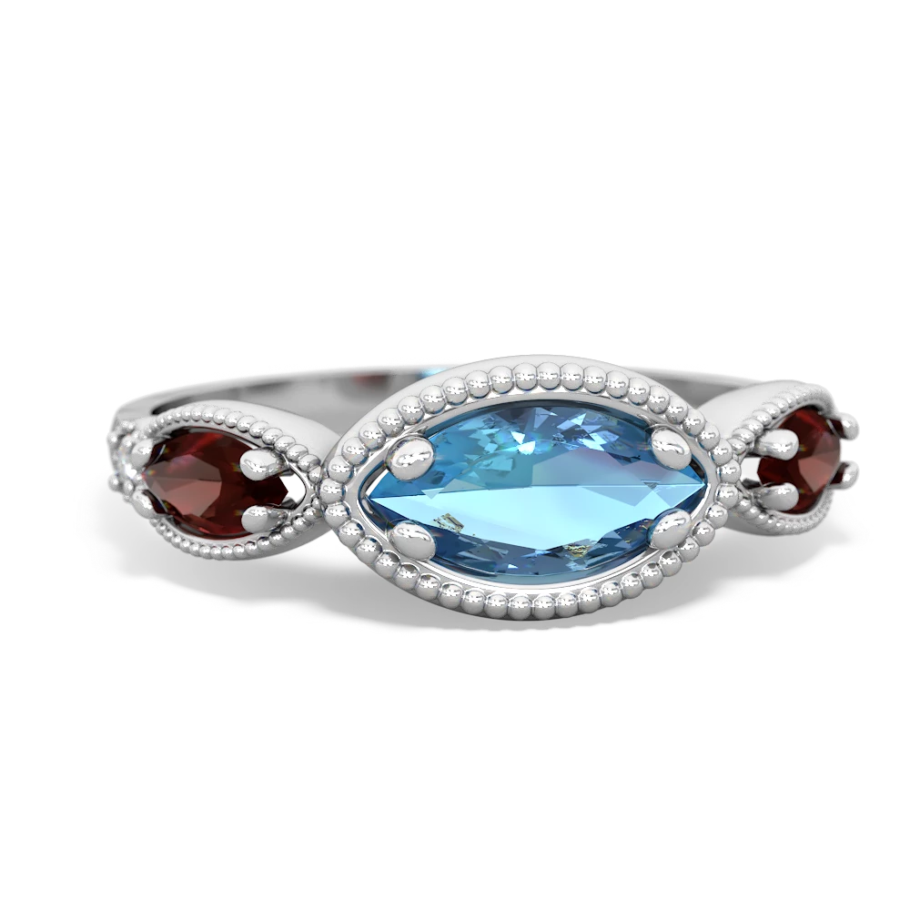 Blue Topaz Milgrain Marquise 14K White Gold ring R5700