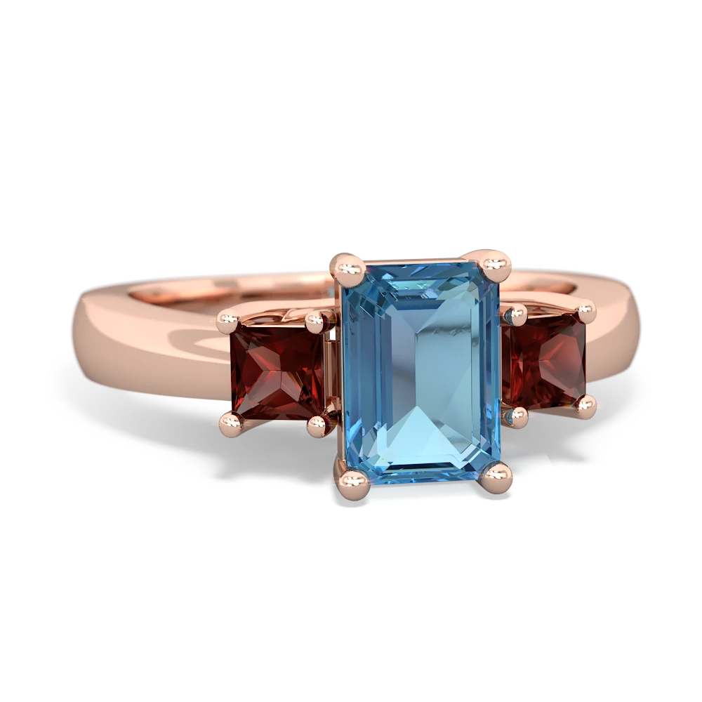 Blue Topaz Three Stone Emerald-Cut Trellis 14K Rose Gold ring R4021