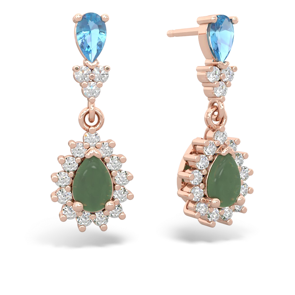 Blue Topaz Halo Pear Dangle 14K Rose Gold earrings E1882