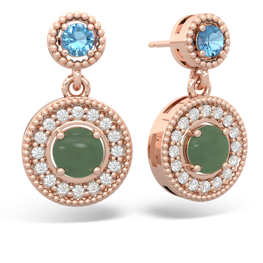 Blue Topaz Halo Dangle 14K Rose Gold earrings E5319