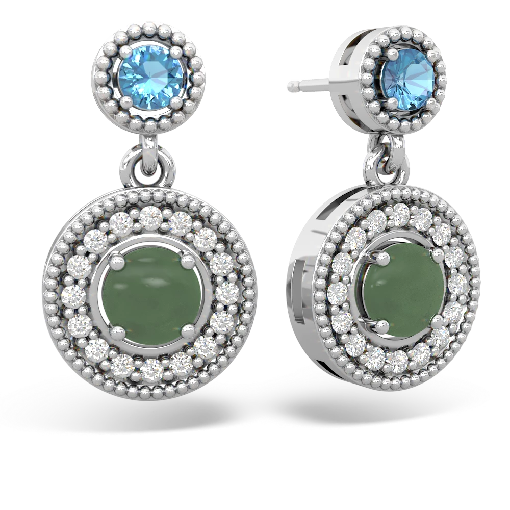 Blue Topaz Halo Dangle 14K White Gold earrings E5319