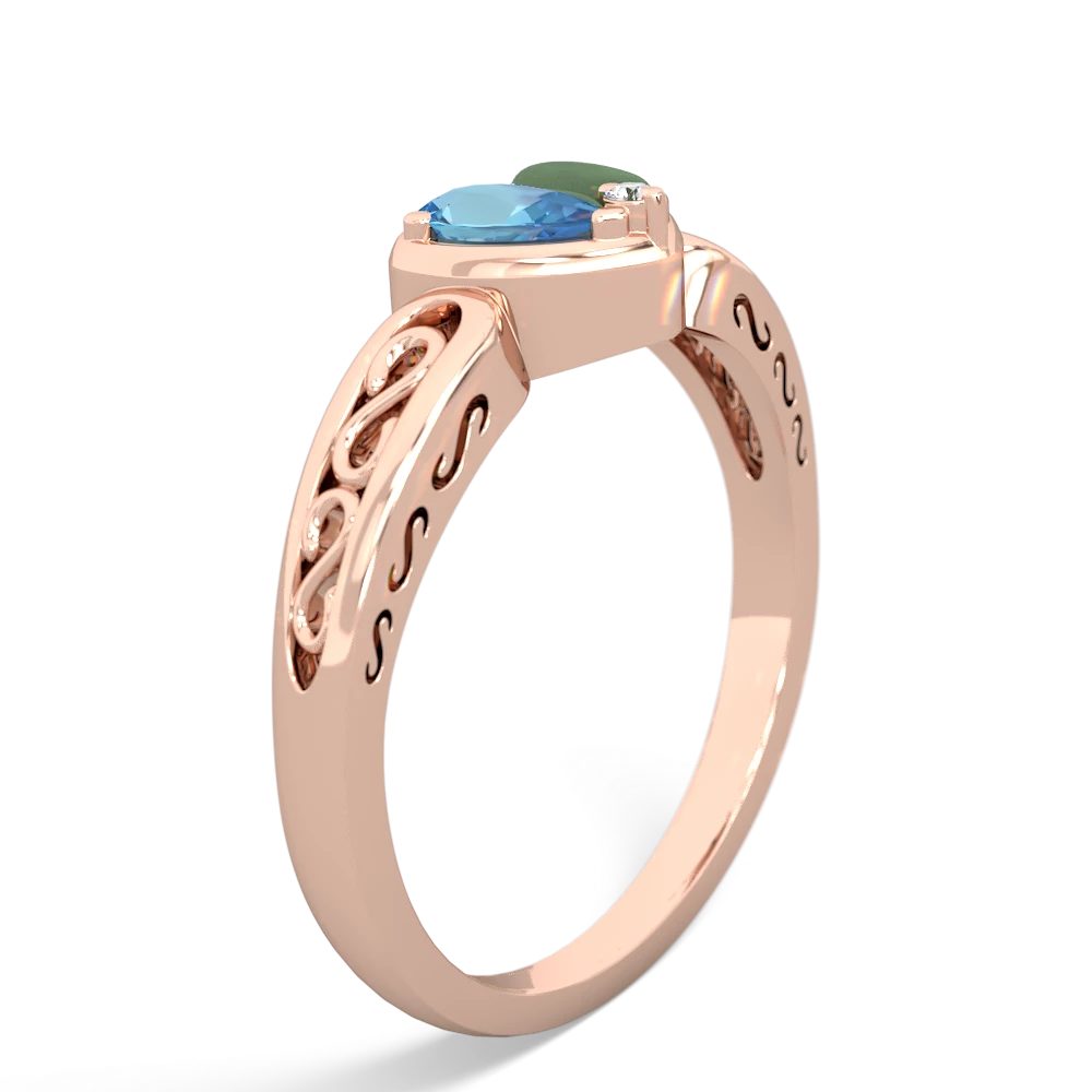 Blue Topaz Filligree 'One Heart' 14K Rose Gold ring R5070