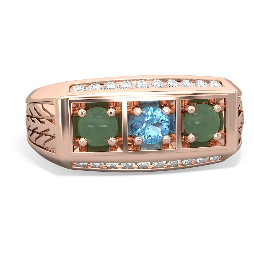 Blue Topaz Three Stone Tire Tread Men's 14K Rose Gold ring R0520