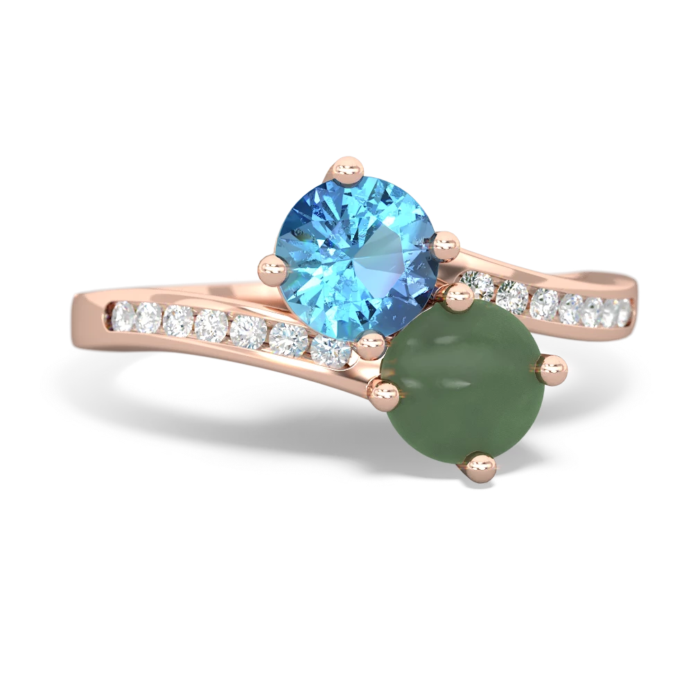 Blue Topaz Channel Set Two Stone 14K Rose Gold ring R5303