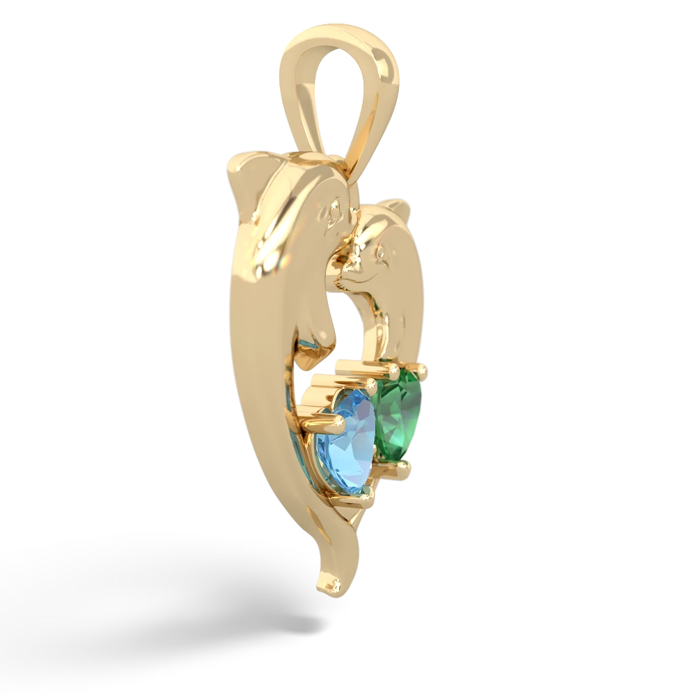 Blue Topaz Dolphin Heart 14K Yellow Gold pendant P5820