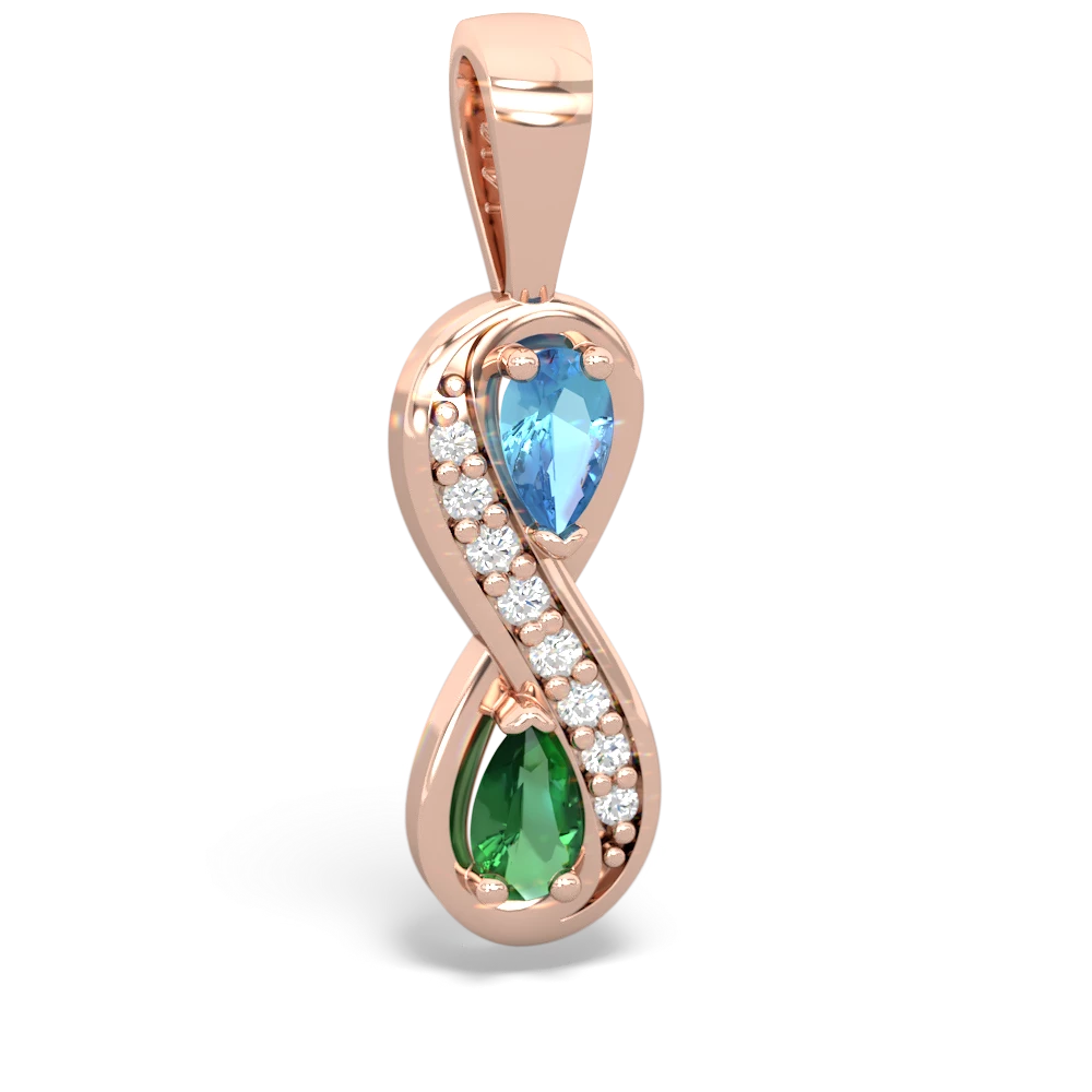 Blue Topaz Diamond Infinity 14K Rose Gold pendant P5390