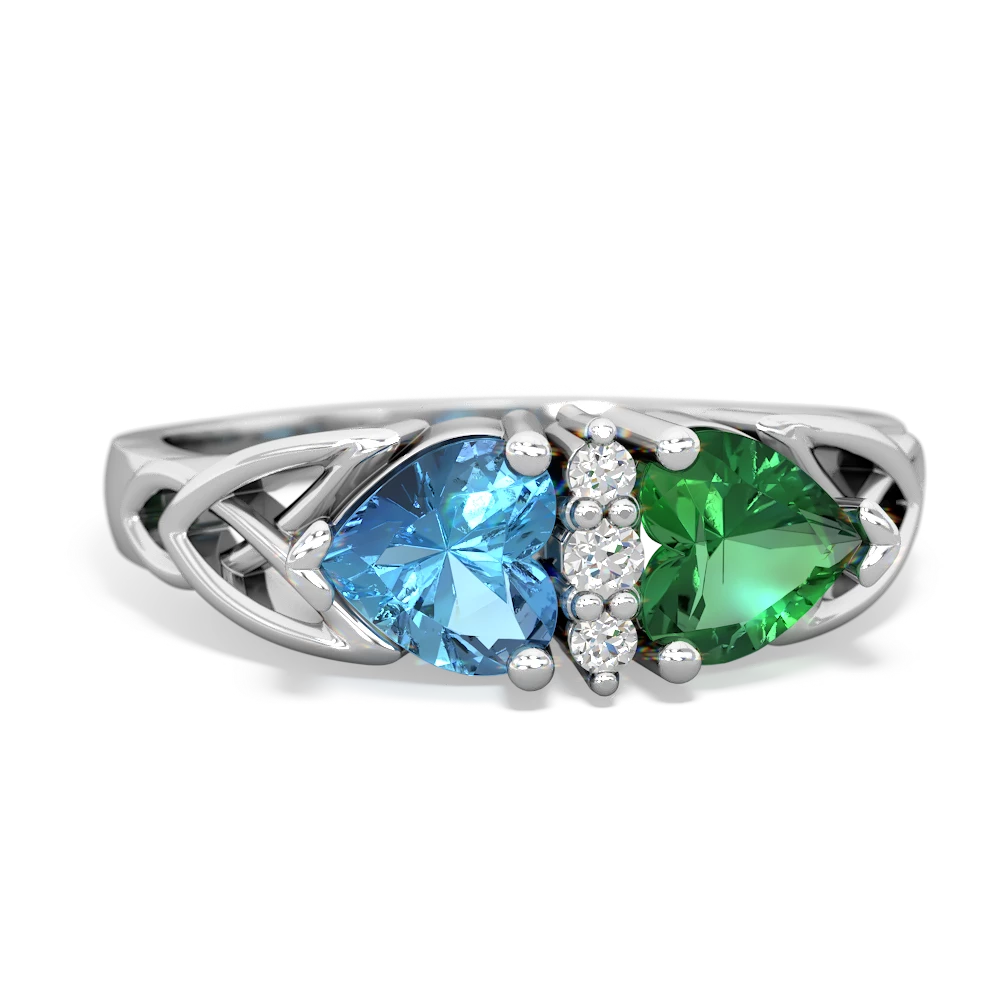 Blue Topaz Celtic Knot Double Heart 14K White Gold ring R5040