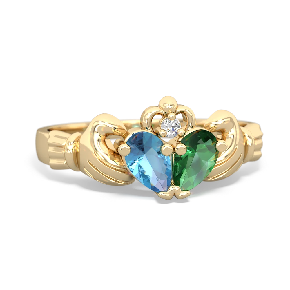 Blue Topaz 'Our Heart' Claddagh 14K Yellow Gold ring R2388