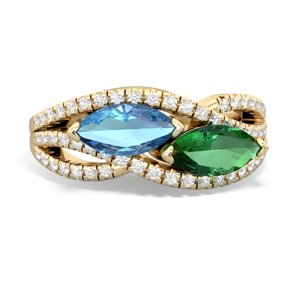 Blue Topaz Diamond Rivers 14K Yellow Gold ring R3070