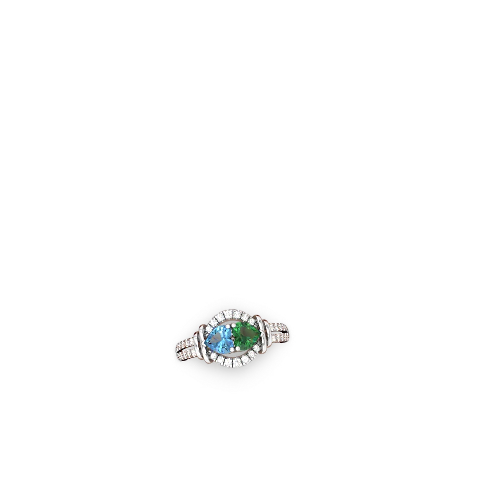 Blue Topaz Art-Deco Keepsake 14K White Gold ring R5630