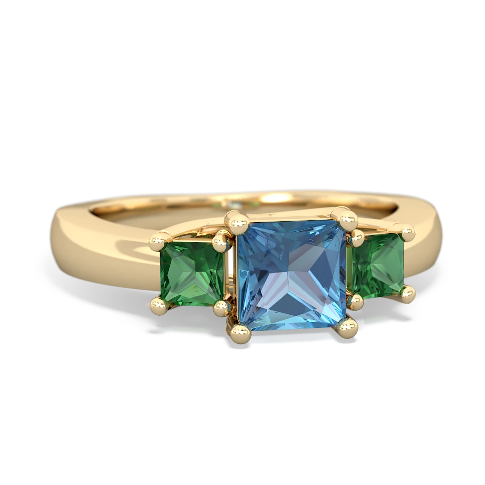 Blue Topaz Three Stone Trellis 14K Yellow Gold ring R4015