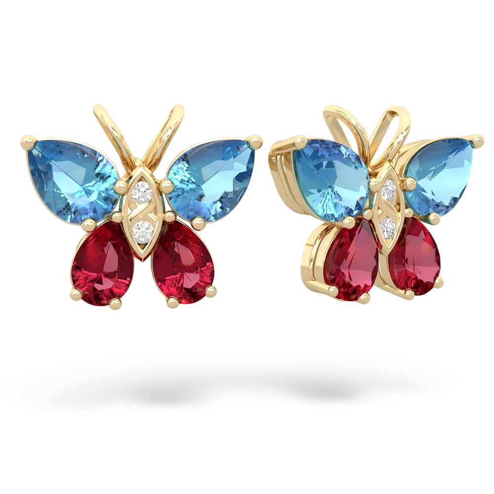 Blue Topaz Butterfly 14K Yellow Gold earrings E2215