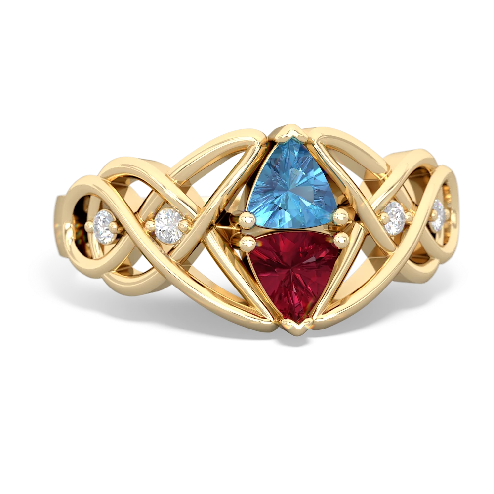 Blue Topaz Keepsake Celtic Knot 14K Yellow Gold ring R5300