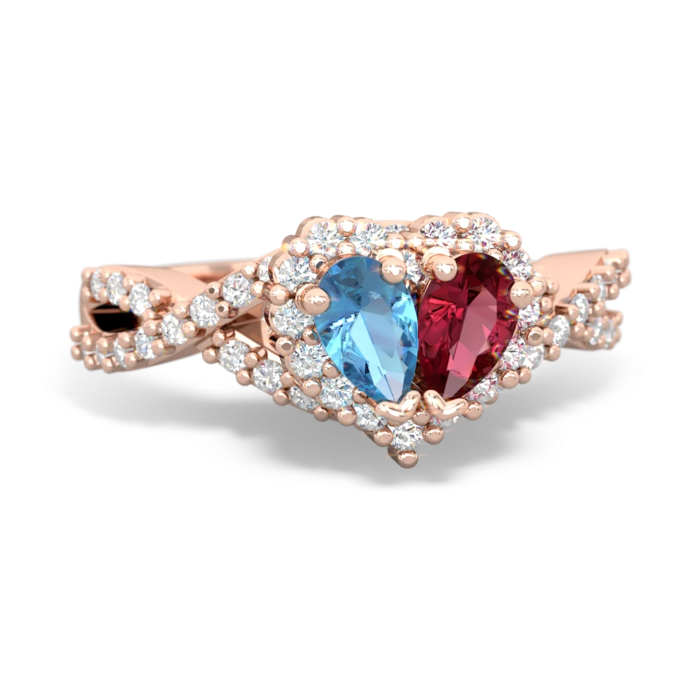 Blue Topaz Diamond Twist 'One Heart' 14K Rose Gold ring R2640HRT