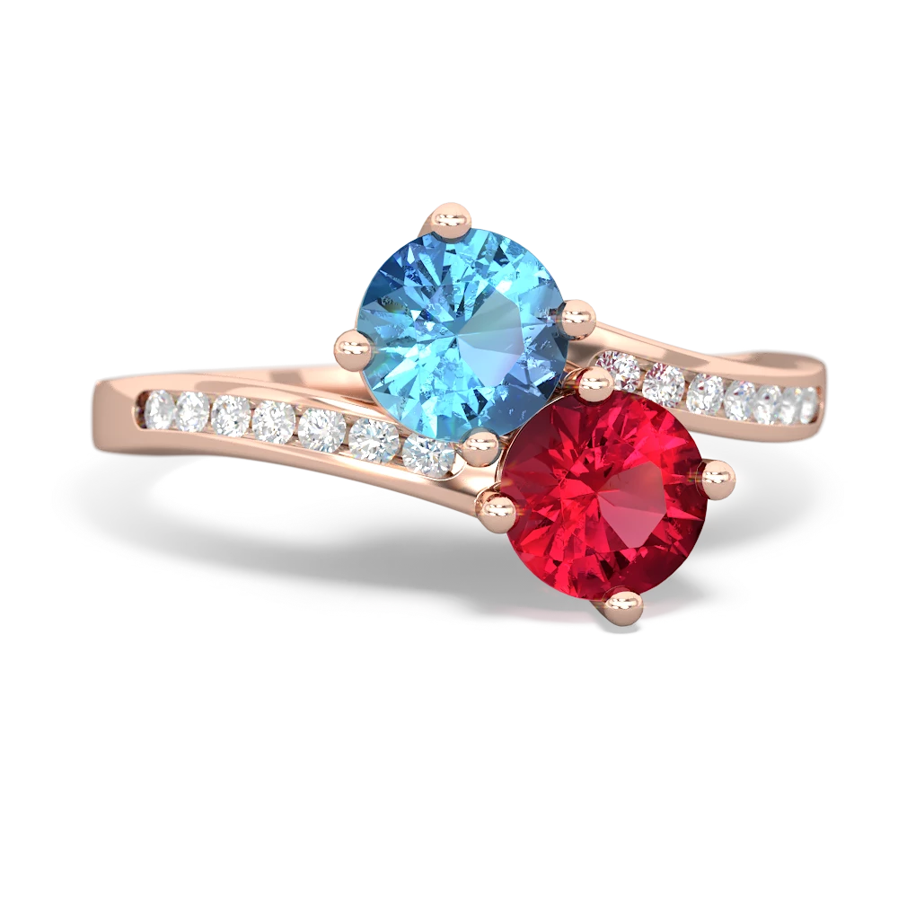 Blue Topaz Channel Set Two Stone 14K Rose Gold ring R5303