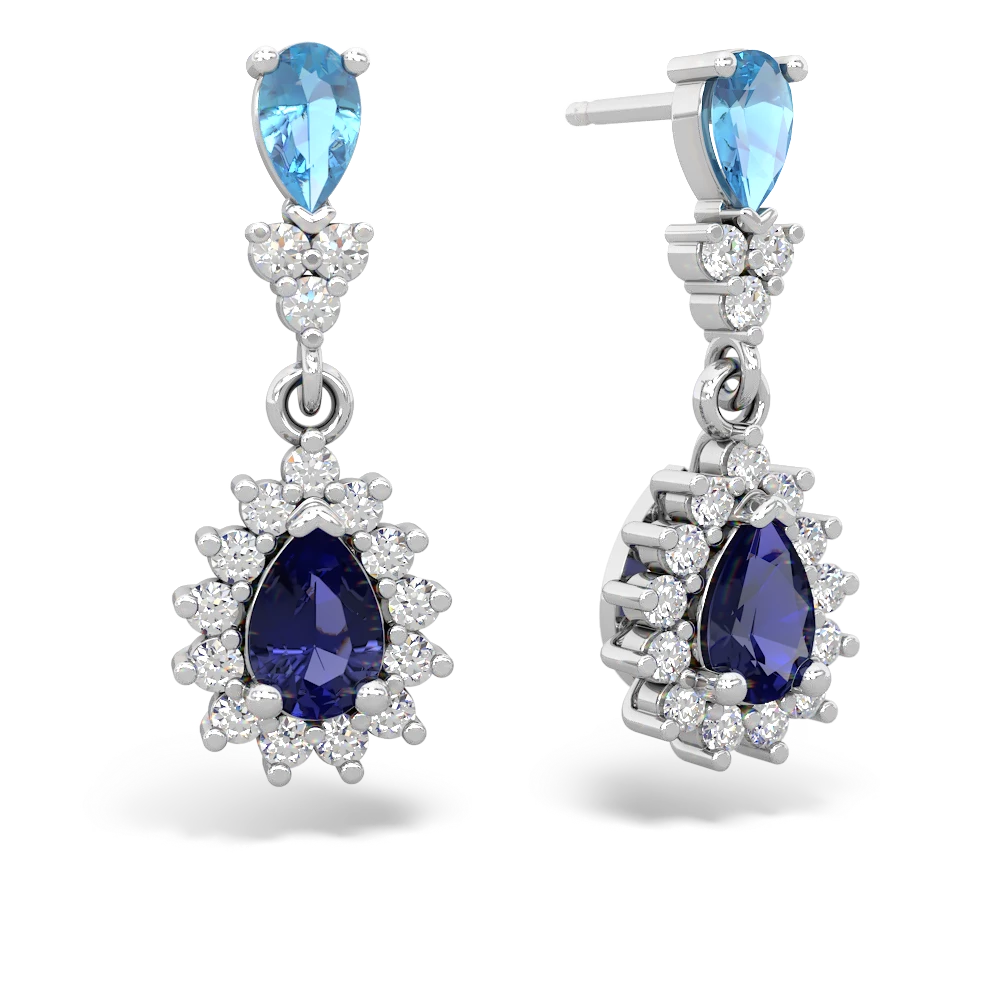 Blue Topaz Halo Pear Dangle 14K White Gold earrings E1882