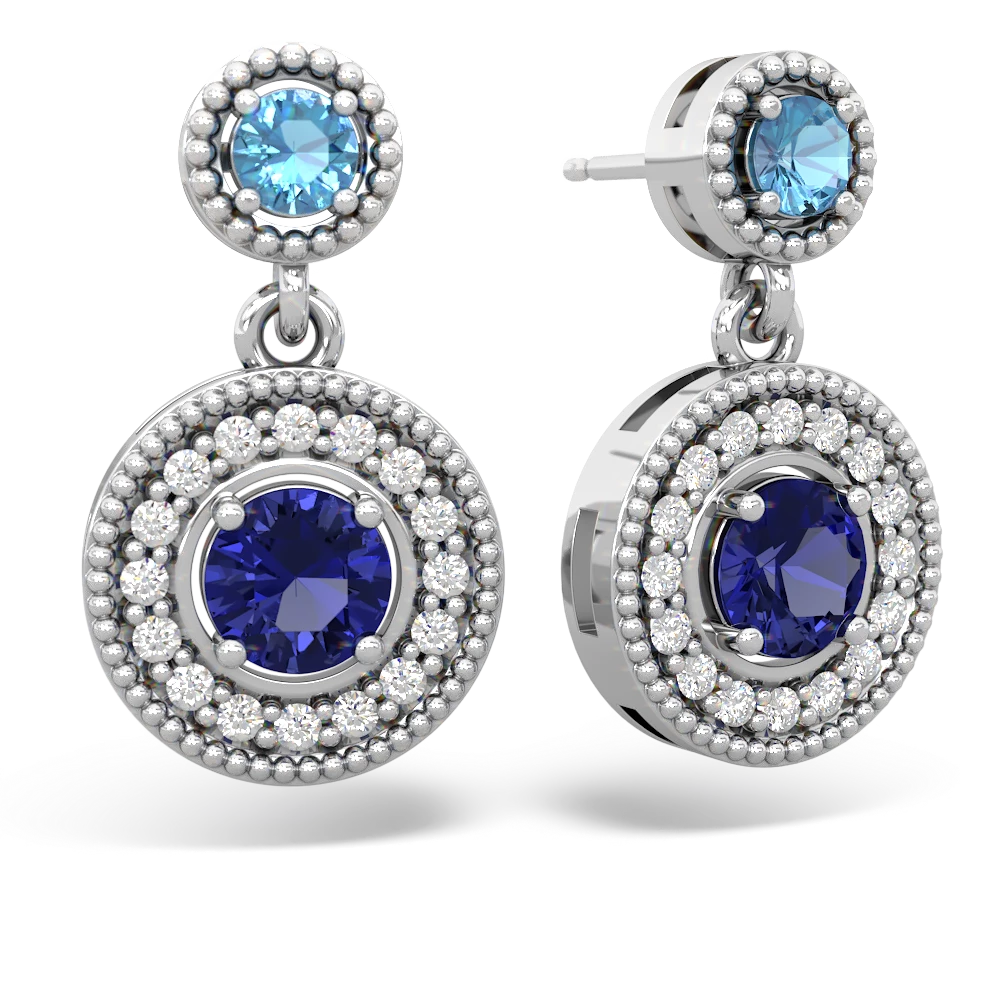 Blue Topaz Halo Dangle 14K White Gold earrings E5319