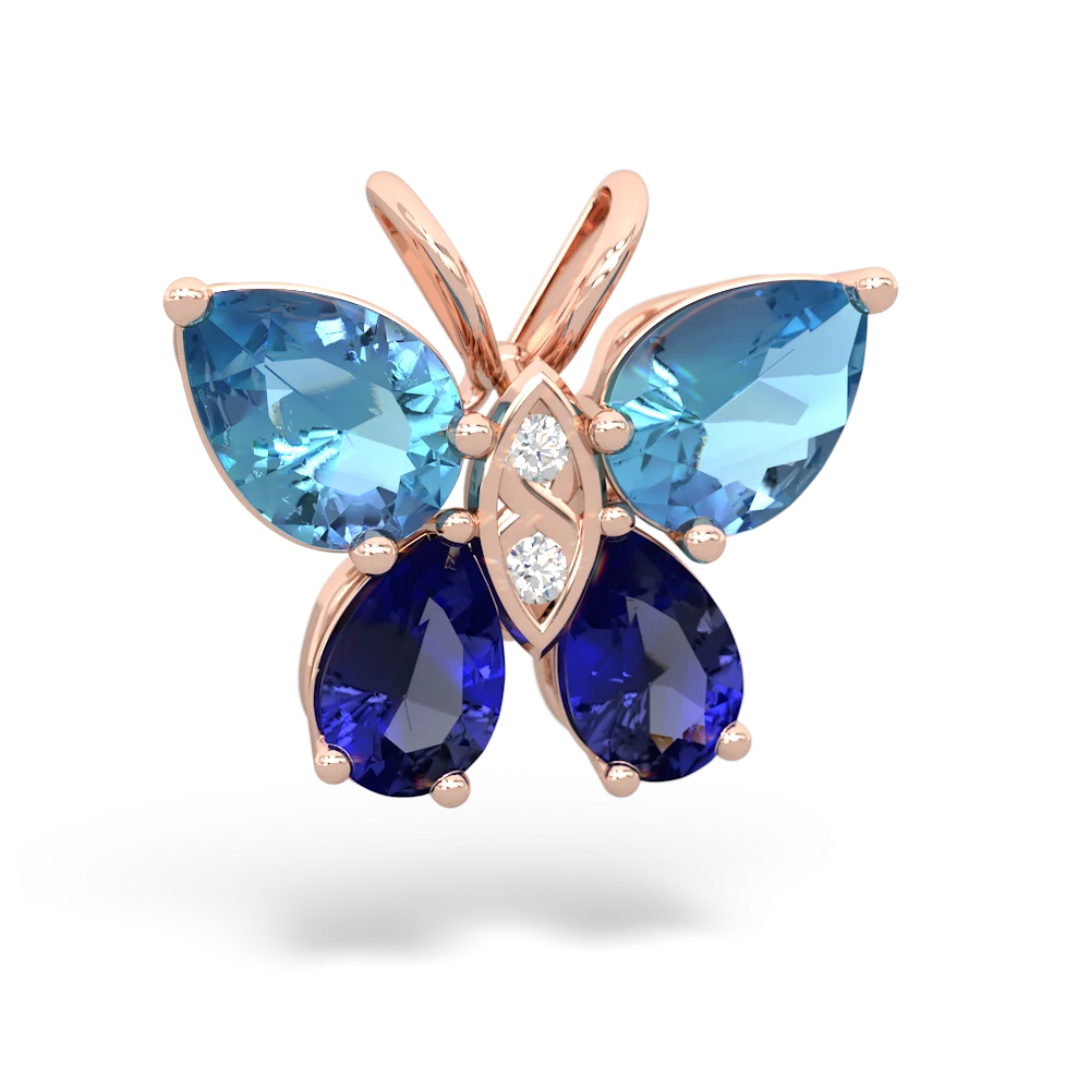 Blue Topaz Butterfly 14K Rose Gold pendant P2215